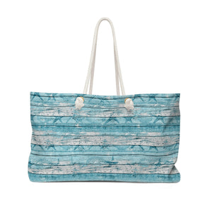 Nautical Tote Rope Handle Bag/ Blue White Beach Wood Seashells And Starfish Coastal Tropical Large Weekender Beach Bag