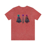 Christmas Shirts/ Watercolor Tie Dye Leopard Print Holiday Trees With Purple, Teal, Pink Bows T shirts