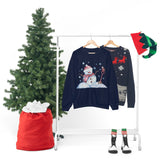 Christmas Sweatshirt/ Watercolor Snowman And Bird With Blue Snowflakes Pajama Winter Fleece Sweater