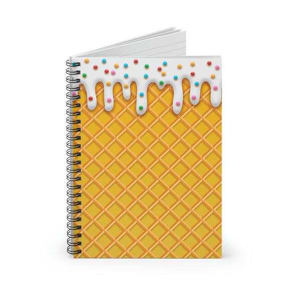 Ice Cream Journal/ Ice Cream Drip Waffle Cone Vanilla With Rainbow Sprinkles Summer Notebook/ Diary Gift