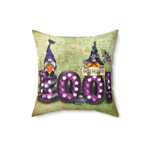 Halloween Pillow/ Cute Watercolor Gnomes And Black Cat With Purple Marquee Purple Boo Letter Lights Decor