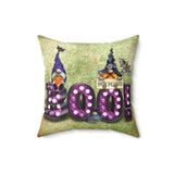 Halloween Pillow/ Cute Watercolor Gnomes And Black Cat With Purple Marquee Purple Boo Letter Lights Decor