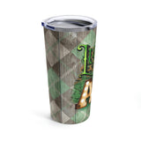 St. Patrick's Day Stainless Steel 20oz Tumbler/ Lucky AF Marquee Lights And Green Argyle On Wood Irish Travel Mug Gift