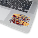 Christmas Stickers/ Red Believe In Santa Sleigh And Reindeer Laptop Decal, Planner, Journal Vinyl Stickers