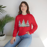 Christmas Sweatshirt/ Watercolor 3 Pine Trees Black And White Deer/ Green Holly Leaves Pajama Winter Fleece Sweater