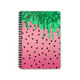 Watermelon Journal/ Watercolor Pink Summer Glam Glitter Green Drips Summer Notebook/ Diary Gift