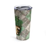 St. Patrick's Day Stainless Steel 20oz Tumbler/ Lucky AF Marquee Lights And Green Argyle On Wood Irish Travel Mug Gift