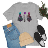 Christmas Shirts/ Watercolor Tie Dye Leopard Print Holiday Trees With Purple, Teal, Pink Bows T shirts