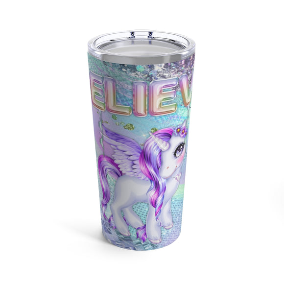 Glam Glitter Unicorn Stainless Steel 20oz Tumbler/ Pretty Purple Unicorn With Believe Foil Balloons Travel Mug Gift