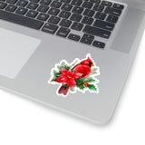 Christmas Stickers/ Red Cardinal And Poinsettia Laptop Decal, Planner, Journal Vinyl Stickers