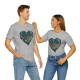 Valentine Shirts/ Gothic Grunge Teal Blue Animal Leopard, Giraffe Print Heart With Barbed Wire T shirts