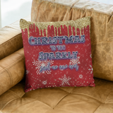 Christmas Pillow/ Christmas Is Too Sparkly Said No One Ever Red, Blue and Dripping Gold Snowflake Glam Holiday Décor