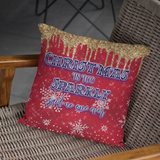 Christmas Pillow/ Christmas Is Too Sparkly Said No One Ever Red, Blue and Dripping Gold Snowflake Glam Holiday Décor