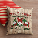 Christmas Pillow/ Christmas Carol Spiked Eggnog Drinking Gnomes Deck The Halls Holiday Décor