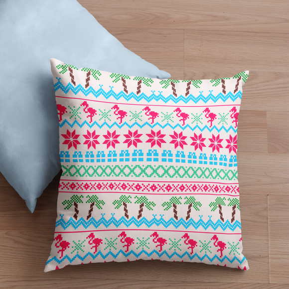 Christmas Pillow/ Ugly Christmas Sweater Tropical Pink Flamingos And Palm Trees Holiday Décor