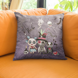 Halloween Throw Pillow/ Spooky Moon Cute Watercolor Voodoo Dolls And Black Magic Spells Cat Decor