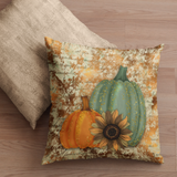 Autumn Fall Pillow/ Watercolor Teal And Orange Pumpkins With Sunflower Decor