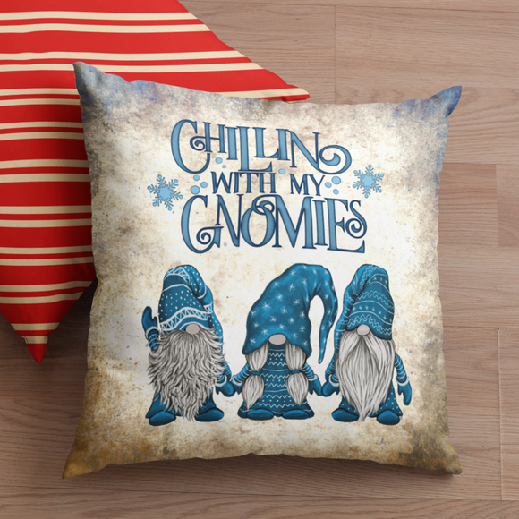 Christmas Gnome Pillow/ Chillin With My Gnomies Winter Blue Sweater Gnome Trio Holiday Decor