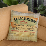 Autumn Fall Pillow/ Farm Fresh Pumpkins Hay Rides, Corn Maze Sign Orange And Green Plaid Farmhouse Decor