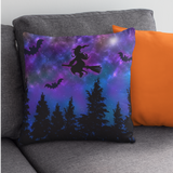 Halloween Throw Pillow/ Spooky Flying Witch Silhouette In Blue Starry Night Sky Decor