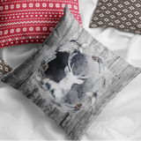 Christmas Pillow/ Rustic Country Christmas Deer Pine Cone Wreath On Weathered Wood Background Holiday Décor