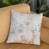 Autumn Fall Pillow/ White And Silver Glitter Imaged Glam Pumpkins With Watercolor Orange Leaves Decor