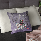 Halloween Throw Pillow/ Spooky Moon Cute Watercolor Voodoo Dolls And Black Magic Spells Cat Decor
