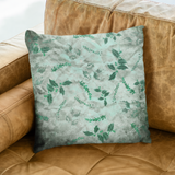 Christmas Pillow/ Emerald Green Holly Leaves And Winter Stems Distressed Vintage Pattern Holiday Décor