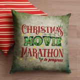 Christmas Pillow/ Christmas Movie Marathon In Progress Retro Vintage Green Marquee Letter Lights Holiday Décor