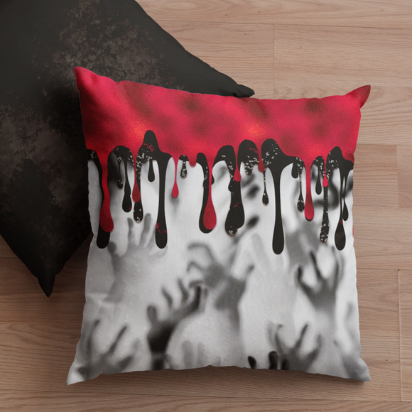 Halloween Throw Pillow/ Creepy Shadow Horror Zombie Hands With Red And Black Drips Decor