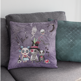 Halloween Throw Pillow/ Spooky Moon Cute Watercolor Voodoo Dolls And Black Magic Spells Cat Decor