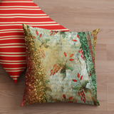 Christmas Poinsettia Pillow/ Red, Gold, Emerald Green Glam Glitter Imaged Typography Distressed Holiday Decor