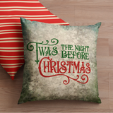 Christmas Pillow/ Vintage Twas The Night Before Christmas Quote On Old Fashion Grunge Green Snowflake Background Holiday Décor