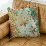 Christmas Poinsettia Pillow/ Red, Gold, Emerald Green Glam Glitter Imaged Typography Distressed Holiday Decor