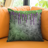 Halloween Throw Pillow/ Spooky Ghosts With Glitter Imaged Green And Purple Glam Drips Decor