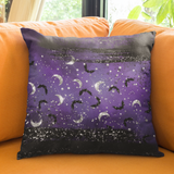 Halloween Throw Pillow/ Purple Glam Silver And Black Glitter Imaged Moons Decor