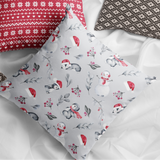 Christmas Pillow/ Watercolor Cute Penguins, Snowmen, Mistletoe and Winter Stems Watercolor Pattern Holiday Décor
