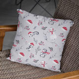 Christmas Pillow/ Watercolor Cute Penguins, Snowmen, Mistletoe and Winter Stems Watercolor Pattern Holiday Décor