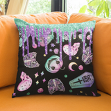Halloween Throw Pillow/ Pastel Gothic Apothecary And Graveyard Pumpkins, Ghosts, Skeletons, Coffins And Moons Decor