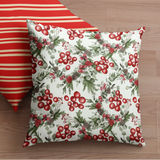Christmas Pillow/ Watercolor Vintage Winter Forest Mistletoe, Red Holly Berries, Pinecones And Stems Holiday Décor