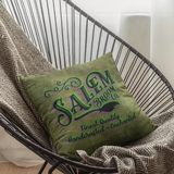 Halloween Throw Pillow/ Salem Witch Broom Company Vintage Purple, Green Store Sign Decor