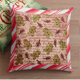 Christmas Pillow/ Vintage Gingerbread Cookie Pattern With Watercolor Candy Cane Stripe Border Holiday Décor