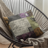 Halloween Throw Pillow/ Gothic Medieval Spooky Apothecary Purple And Orange Patchwork Decor