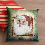 Christmas Pillow/ Vintage Old Fashion Retro Santa Claus Plaid And Holly Frame On Green Ombre Parchment Background Holiday Décor
