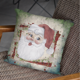 Christmas Pillow/ Vintage Old Fashion Retro Santa Claus Plaid And Holly Frame On Green Ombre Parchment Background Holiday Décor
