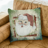 Christmas Pillow/ Vintage Old Fashion Retro Santa Claus Plaid And Holly Frame On Green Ombre Parchment Background Holiday Décor