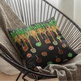 Halloween Throw Pillow/ Caramel Decorated Candy Apples With Glitter Imaged Green, Orange And Black Drips Decor