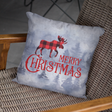 Christmas Pillow/ Red, Black Buffalo Plaid Moose Merry Christmas Watercolor Winter Forest Holiday Décor