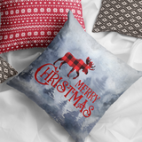 Christmas Pillow/ Red, Black Buffalo Plaid Moose Merry Christmas Watercolor Winter Forest Holiday Décor