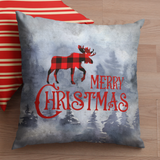 Christmas Pillow/ Red, Black Buffalo Plaid Moose Merry Christmas Watercolor Winter Forest Holiday Décor